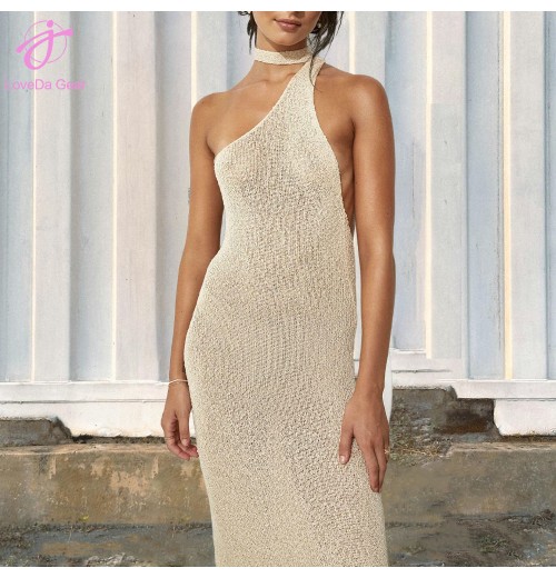 Loveda Wholesale Price Women Sexy Solid Color Sleeveless Halter Neck Knitted Dress Loveda Wholesale Price Women Sexy Solid Color Sleeveless Halter Neck Knitted Dress
