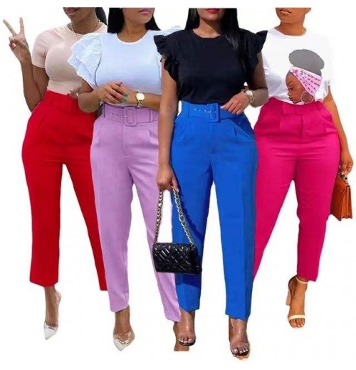 Latest Design Women's Pants Trousers Elegant Career Suits Office Pants For Ladies High Waist Casual Pants With Belt Latest Design Women's Pants Trousers Elegant Career Suits Office Pants For Ladies High Waist Casual Pants With Belt