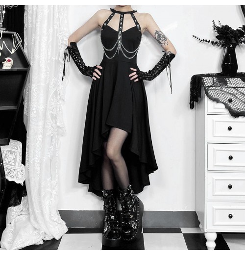Summer 2024 New arrival skirt Gothic style sexy halter sleeveless front short back length dress women Summer 2024 New arrival skirt Gothic style sexy halter sleeveless front short back length dress women