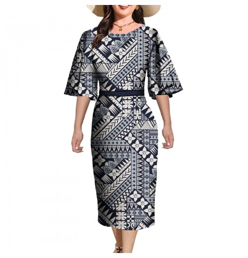Polynesian Elei Tribal Design Custom Evening Party Fashion Pacific Island Pattern Midi Skirt Plus Size Women's Clothing Polynesian Elei Tribal Design Custom Evening Party Fashion Pacific Island Pattern Midi Skirt Plus Size Women's Clothing